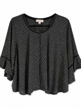 Studio JPR Black & Gray Striped Flutter Sleeve Top